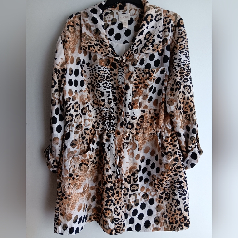 Chico's Leopard and Polka Dot Print Coat EUC